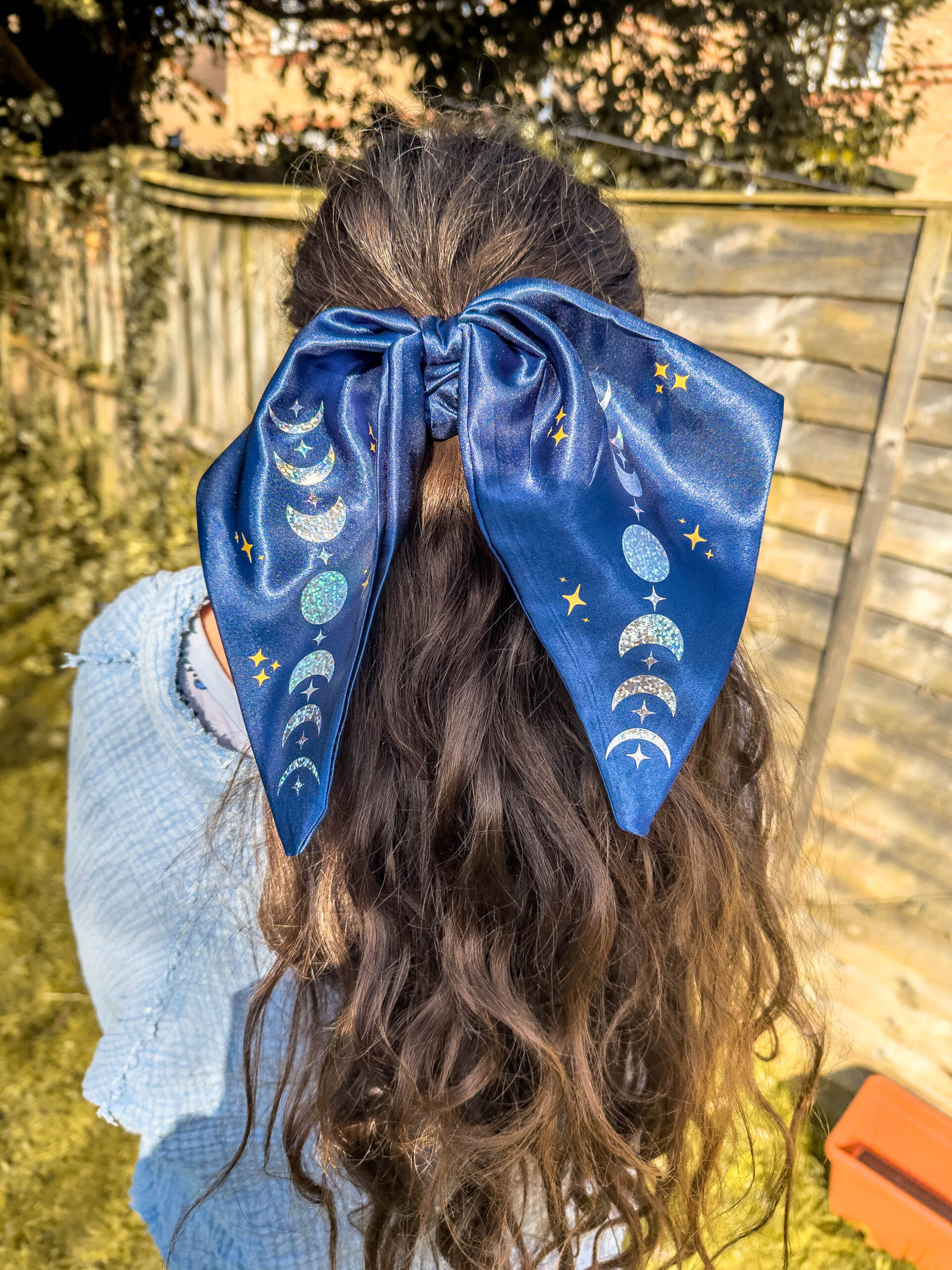 Moon Phase Satin Scrunchie with Bow – ACOTAR Inspired - Image 2