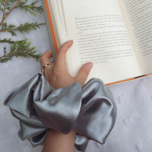 Silverwing Scrunchie – Mega XL Size | Silver Satin Hair Scrunchie